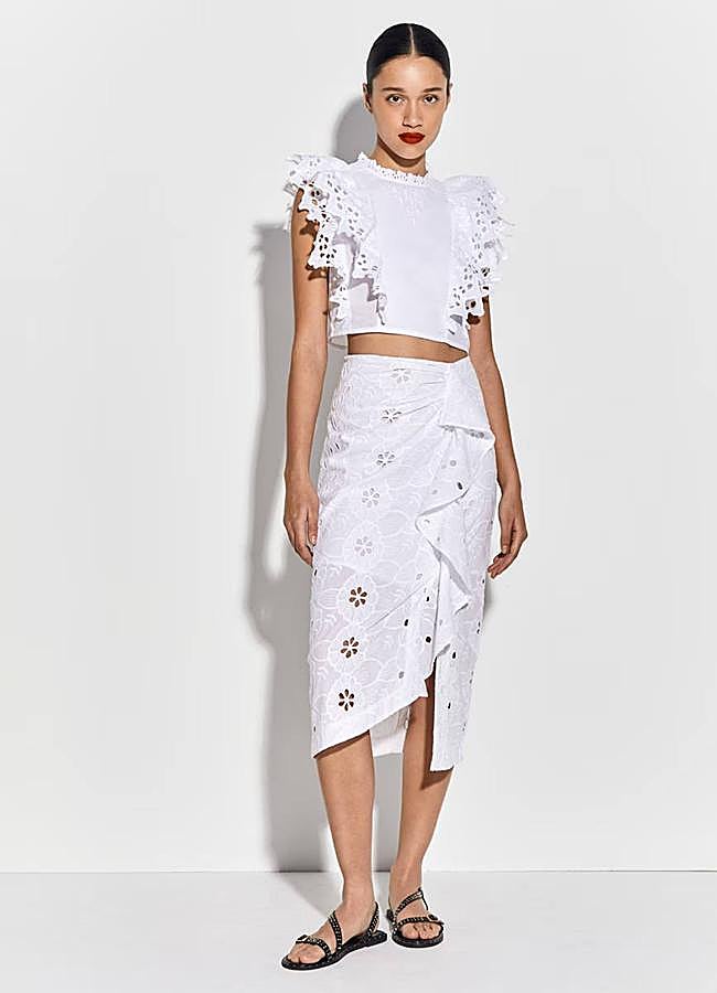 Imagen - Falda blanca bordada con detalle de volante