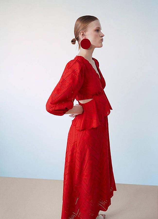 Imagen - Vestido midi rojo en tejido bordado