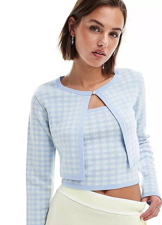 Imagen - Cárdigan con estampado de vichy azul bebé