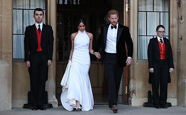 El príncipe Harry y Meghan Markle en la recepción de su boda. 