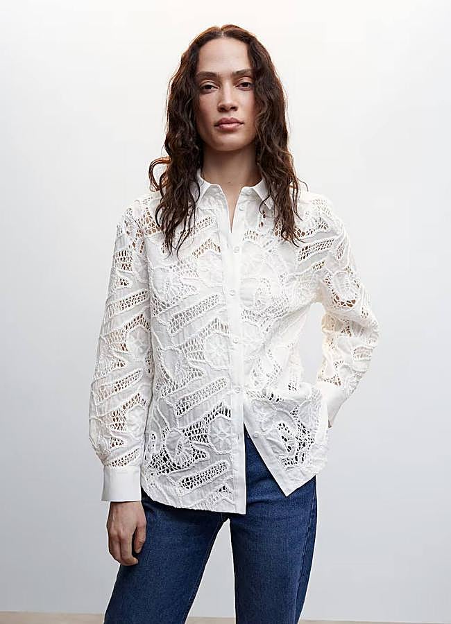 Imagen - Blusa en tejido de guipur blanca