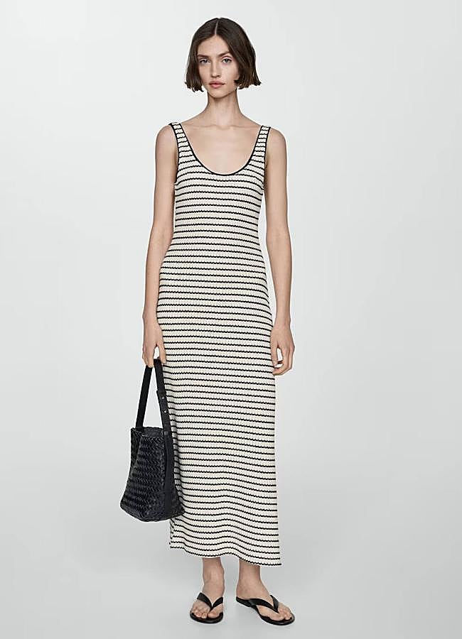 Imagen - Vestido largo de punto con estampado marinero a rayas