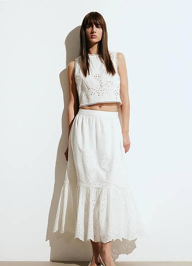 Imagen - Conjunto bordado de popelín con top y falda midi