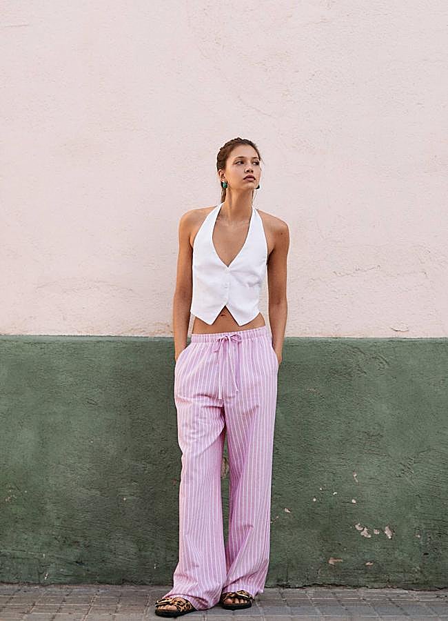 Imagen - Pantalones fluidos de rayas rosa