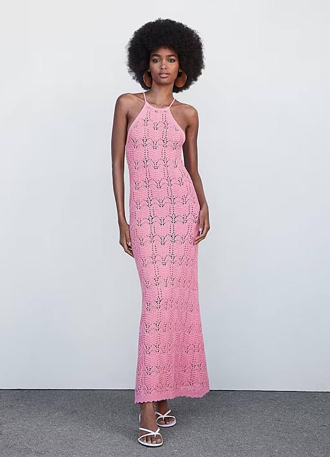 Imagen - Vestido de crochet largo en color rosa