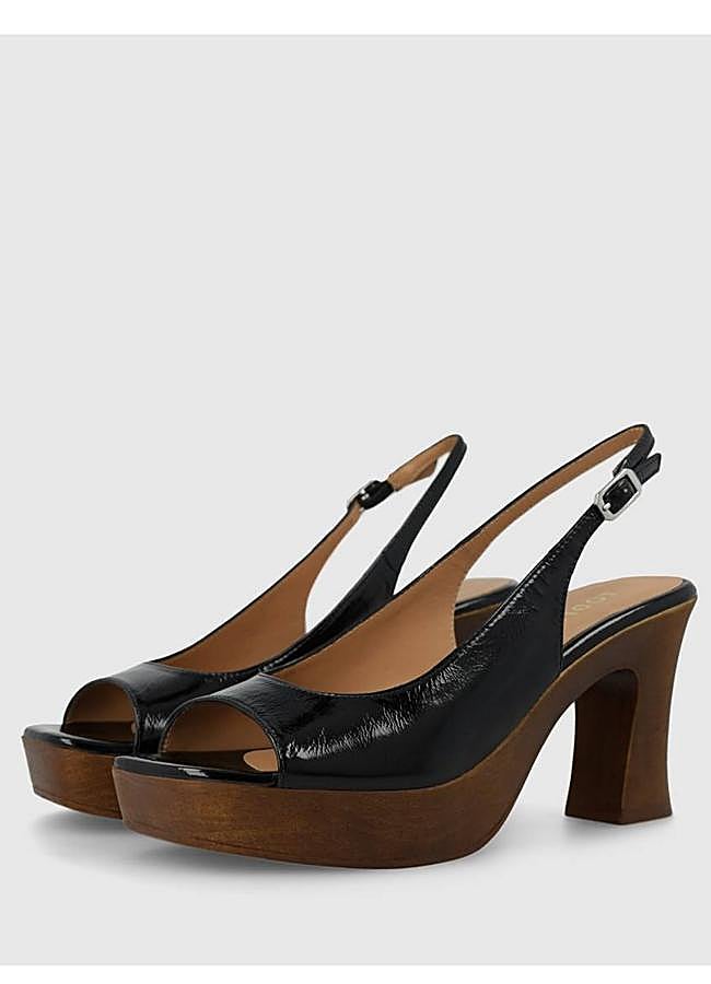 Imagen - Sandalias con plataforma de madera en piel negra