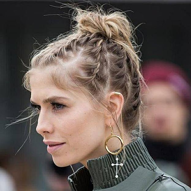 Moño moderno con trenzas de raíz