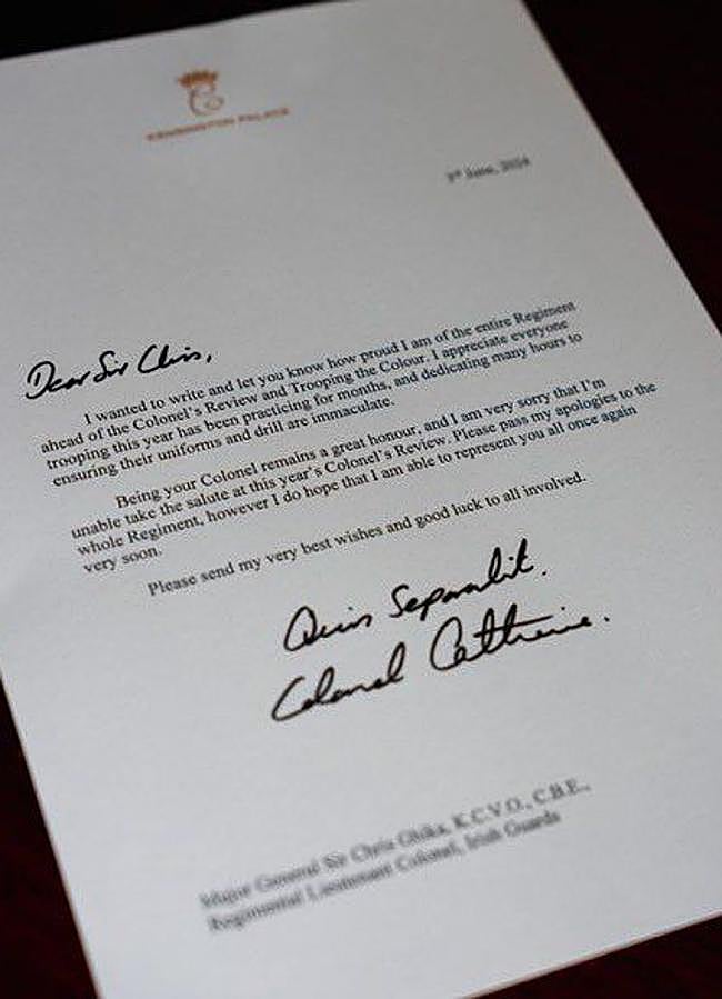 Imagen - La carta que ha mandado Kate Middleton. / @irish_guards