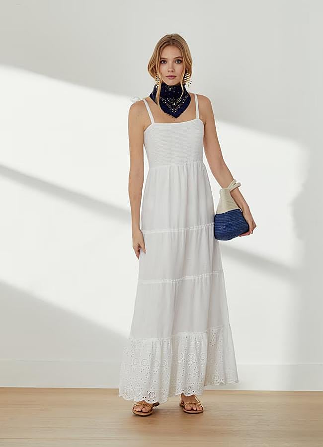 Imagen - Vestido blanco con fruncido de nido de abeja de Southern Cotton.