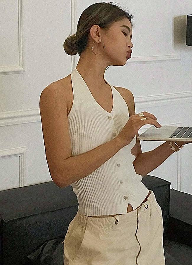 Imagen - Chaleco de punto acanalado con cuello halter