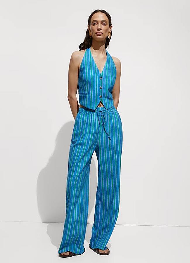 Imagen - Conjunto de playa en tejido de lino con rayas