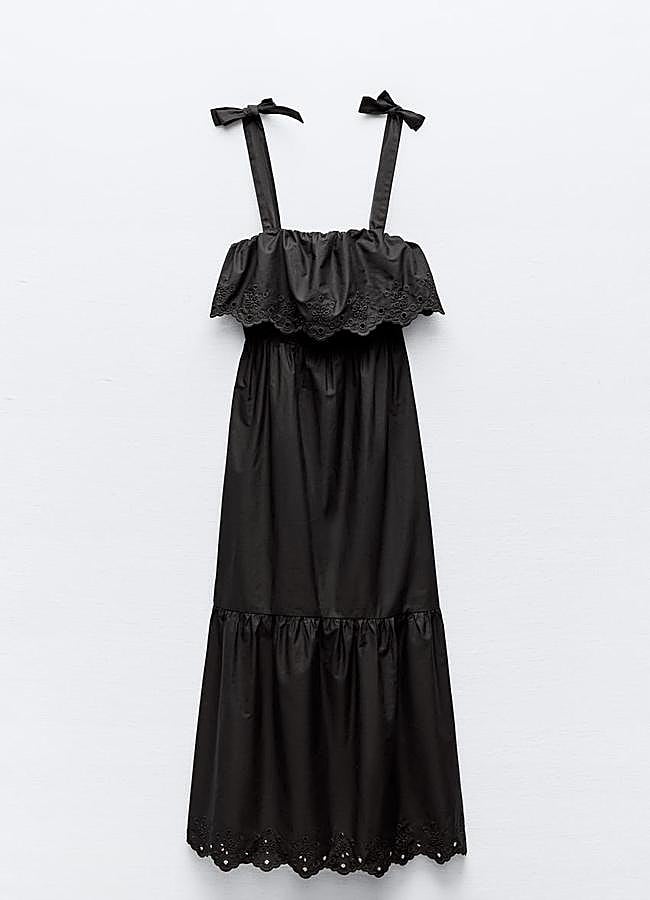 Imagen - Vestido midi con bordados en negro de Zara.