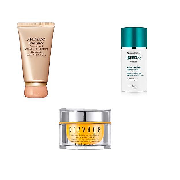 Crema Benefiance de Shiseido, Prevage de Elizabeth Arden y Endocare Cellage de Cantabria Labs (de izquierda a derecha).