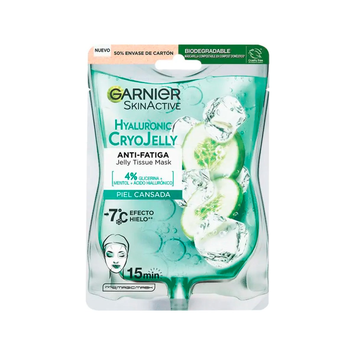 Mascarilla Tissue Mask Hyaluronic Cryo Jelly Antifatiga de Garnier.