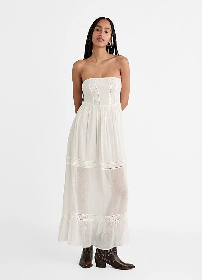 Imagen - Vestido palabra de honor bordado en color blanco