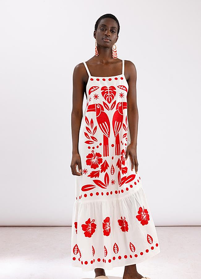 Imagen - Vestido con estampado tropical en rojo de Lanidor.