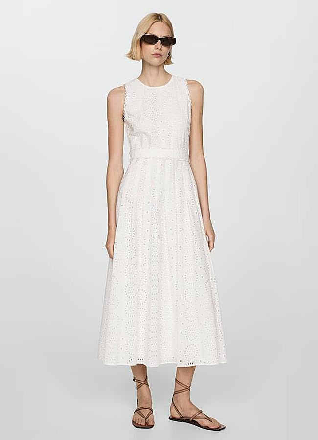 Imagen - Vestido midi blanco con bordado inglés