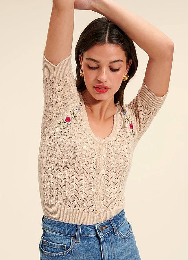 Imagen - Cárdigan de punto calado con bordados de flores