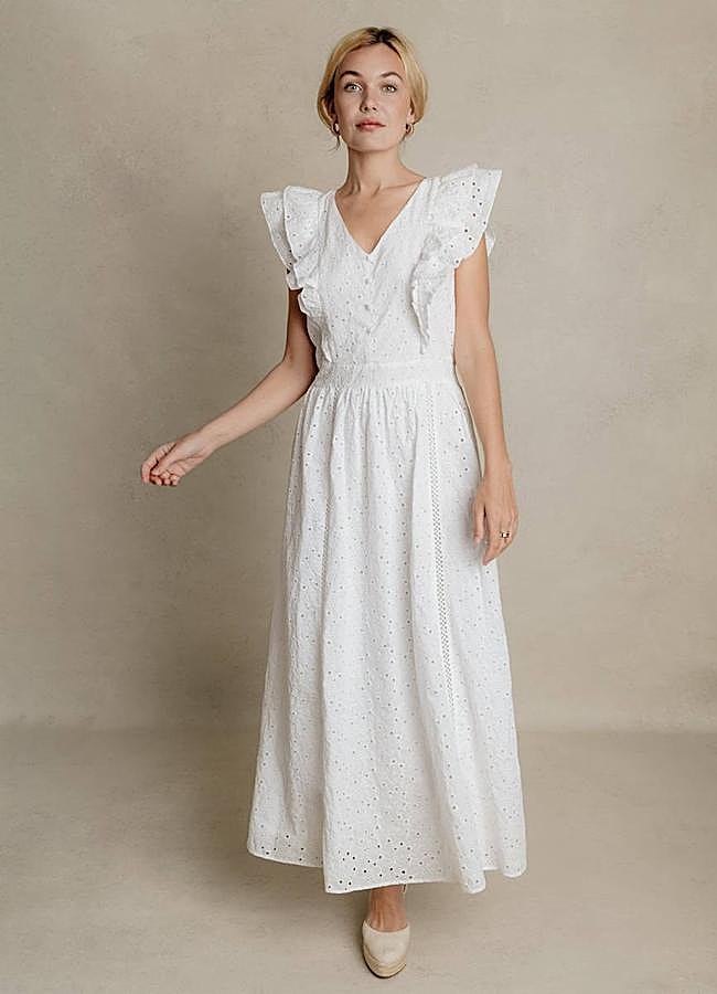 Imagen - Vestido con volantes de bordado inglés blanco