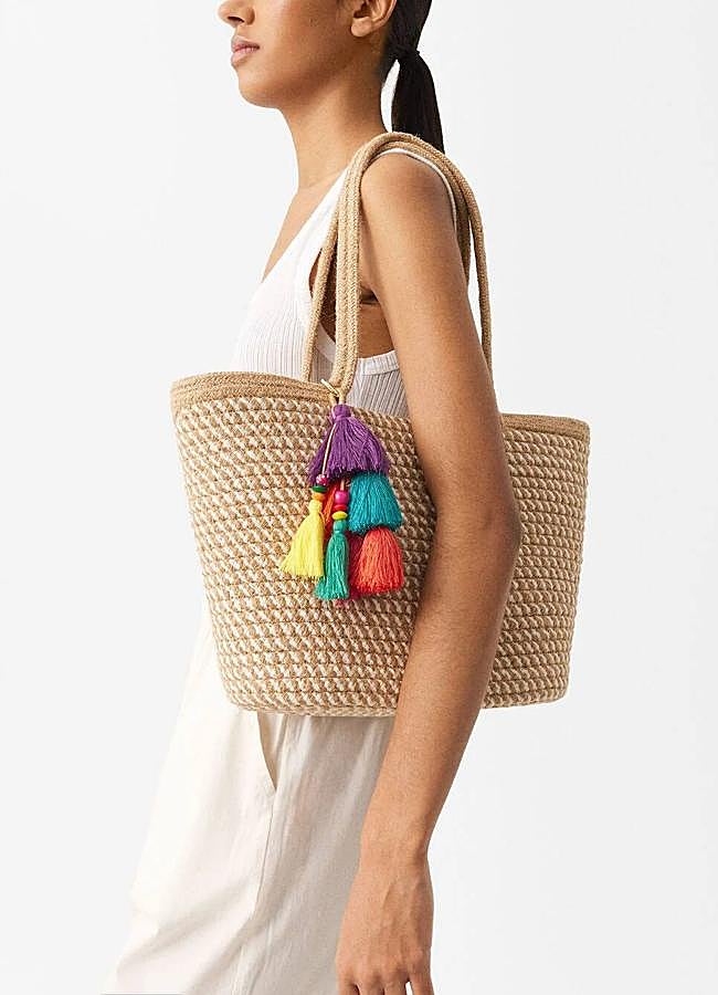 Imagen - Capazo grande de rafia con borlas