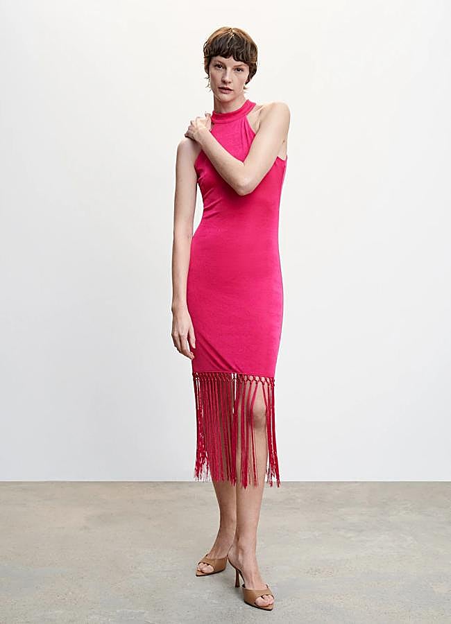 Imagen - Vestido con flecos en fucsia de Mango Outlet.