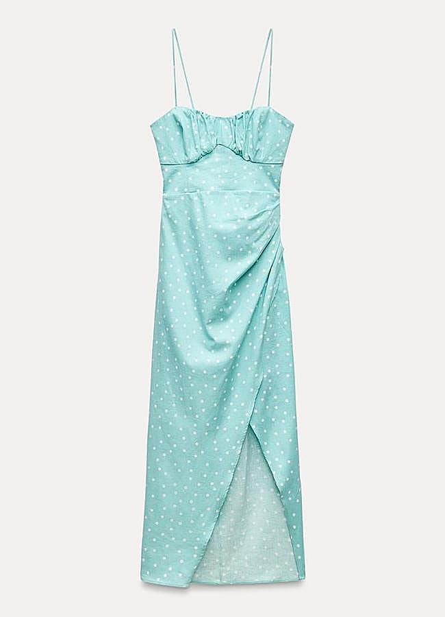Imagen - Vestido midi corsetero lunares con lino de Zara (29,95€)