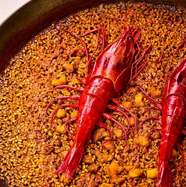El arroz del senyoret con carabineros XXL del restaurante Barbillón Marbella.