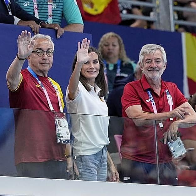 La reina Letizia en el partido de waterpolo masculino.