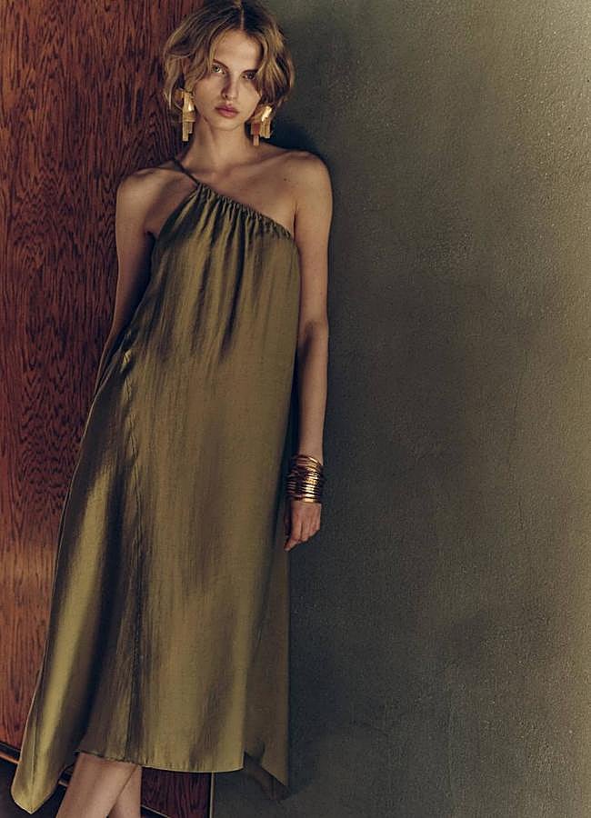 Imagen - Vestido midi fluido con escote asimétrico