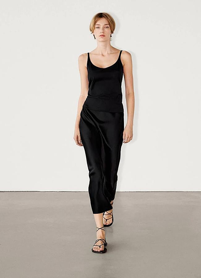 Imagen - Falda midi negra de satén