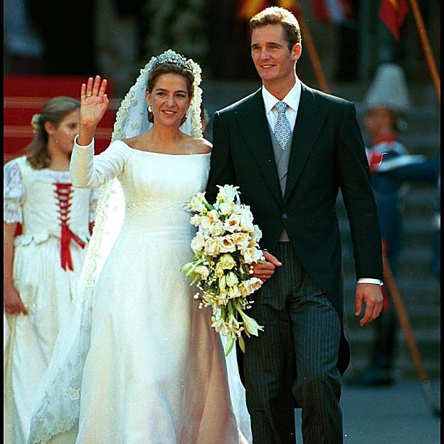 La infanta Cristina el día de su boda con Iñaki Urdangarin, en 1997. 