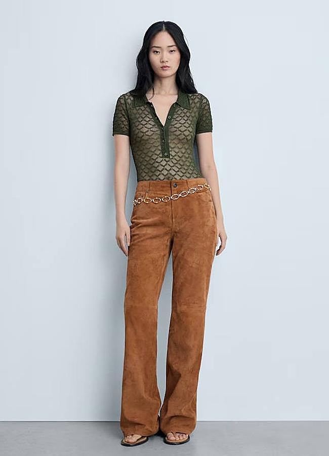 Imagen - Pantalón recto de piel de ante