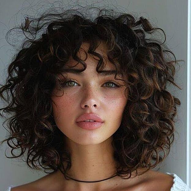 Corte de pelo soft halo rizado con flequillo
