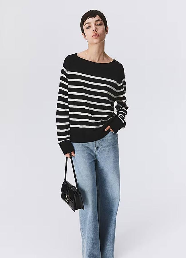 Imagen - Jersey de rayas fino con cuello barco