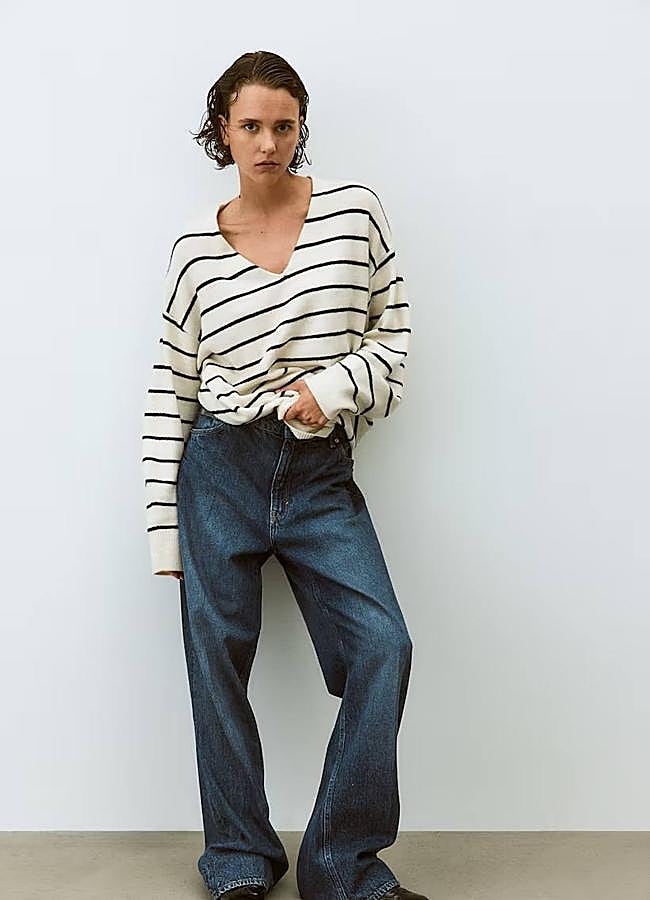 Imagen - Jersey de rayas fino con escote de pico