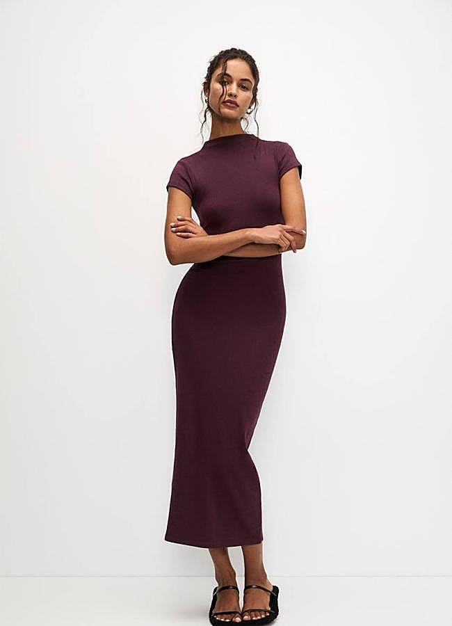 Imagen - Vestido midi burdeos con cuello perkins