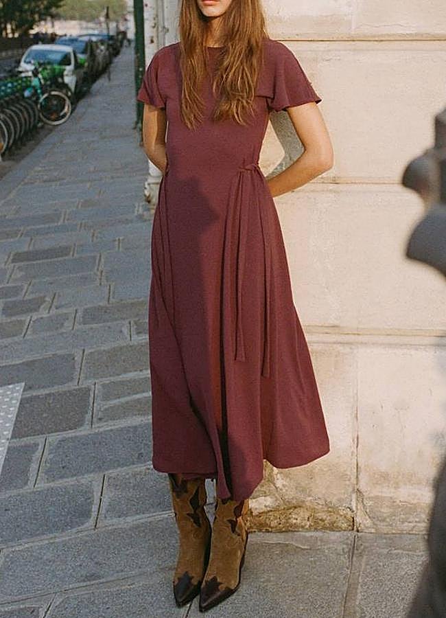 Imagen - Vestido midi con vuelo burdeos