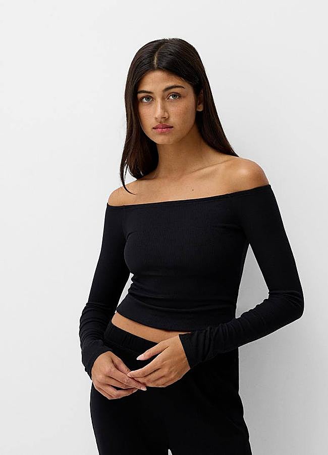 Imagen - Camiseta bardot lisa en tejido elástico