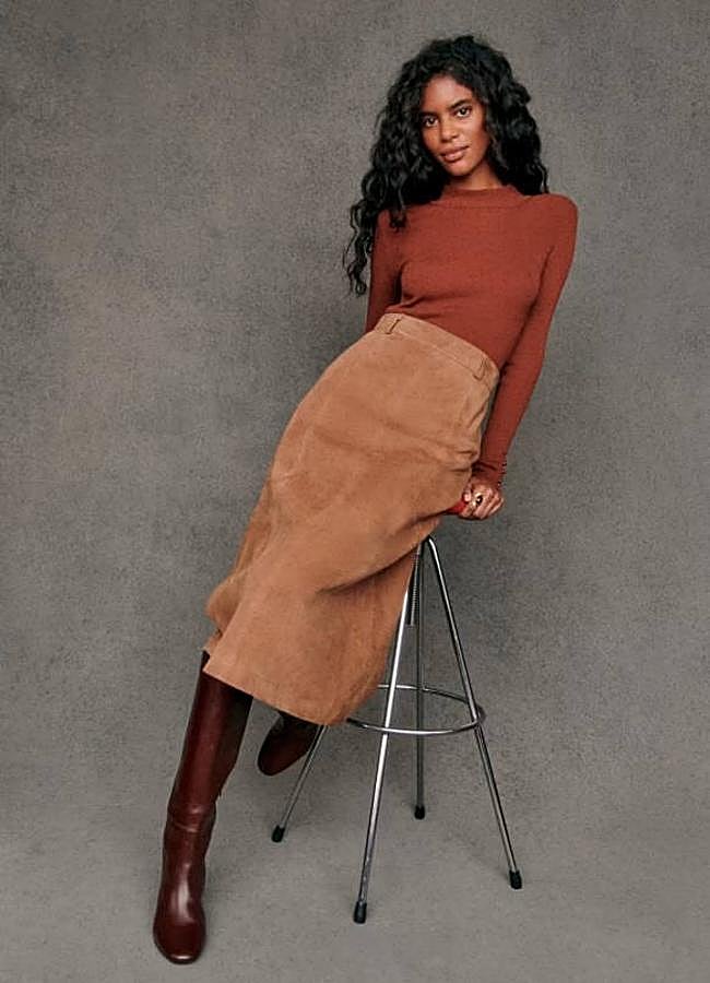 Imagen - Falda de ante midi acampanada