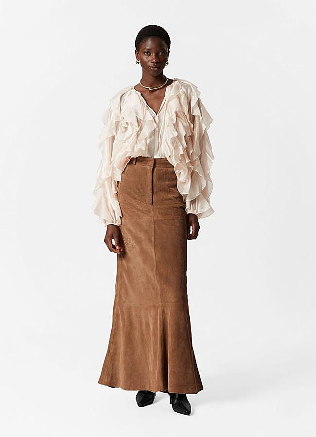 Imagen - Falda larga de ante con corte sirena