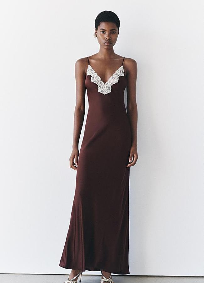 Imagen - Vestido lencero con encaje de Zara.