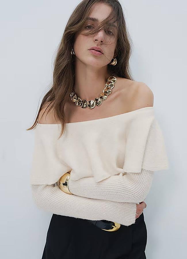 Imagen - Jersey con escote bardot decorado con volante