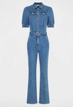 Imagen secundaria 2 - Camisa Z1975 básica denim de Zara (25,95€)/ Jeans Violeta flare tiro alto de Mango (29,99€)/ Mono de mujer largo vaquero de Morgan (95€ en El Corte Ingés)