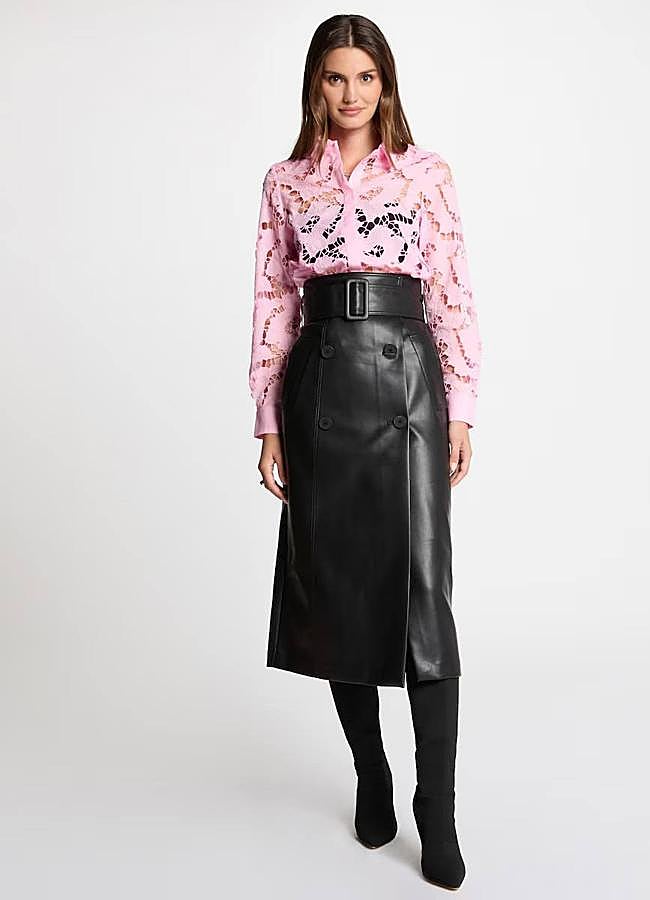 Imagen - Falda midi efecto piel con cinturón ancho