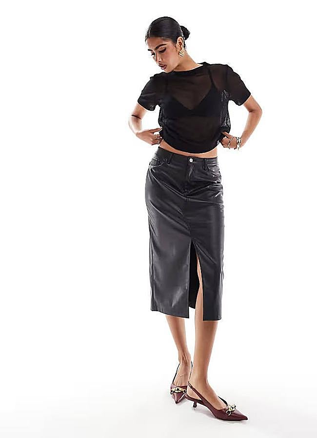 Imagen - Falda efecto piel midi entallada