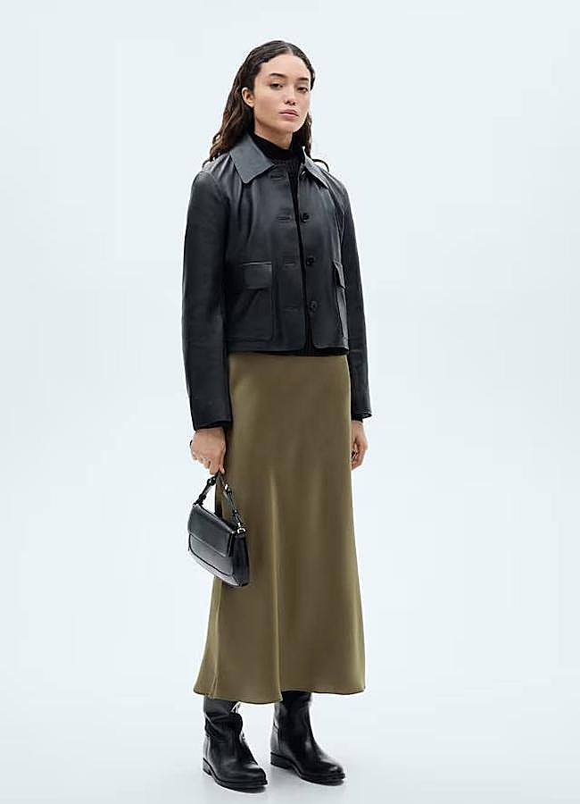 Imagen - Falda midi de satén verde oliva