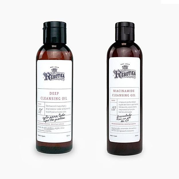 Los dos pasos de la doble limpieza que propone Mi Rebotica: Deep Cleansing Oil y Niacinamide Cleansing Gel.