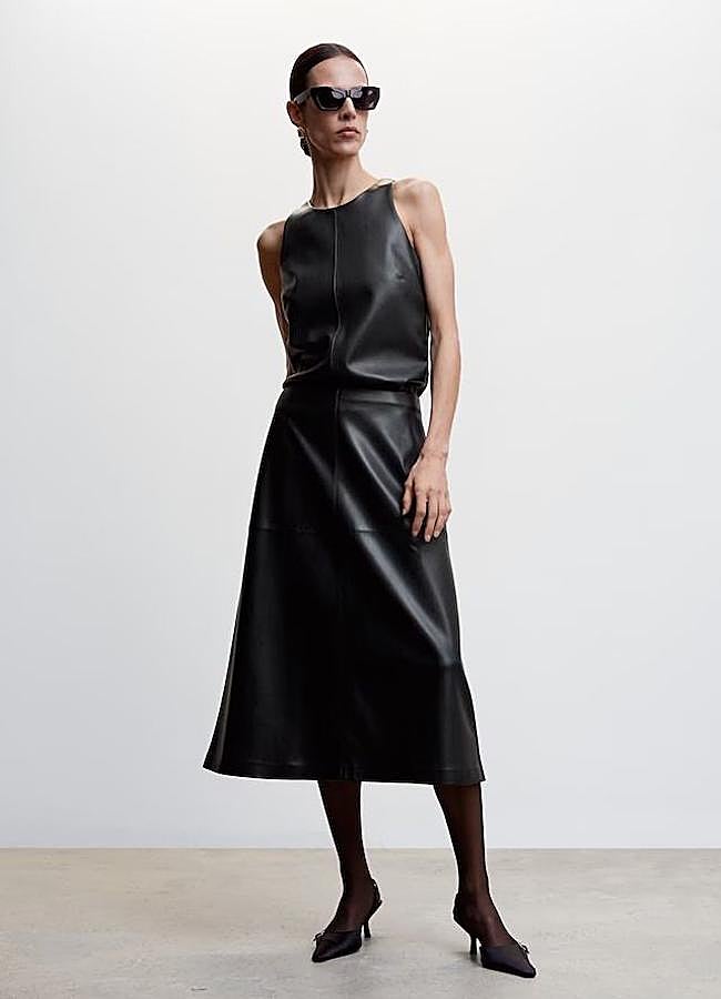 Imagen - Falda midi de vuelo en efecto cuero