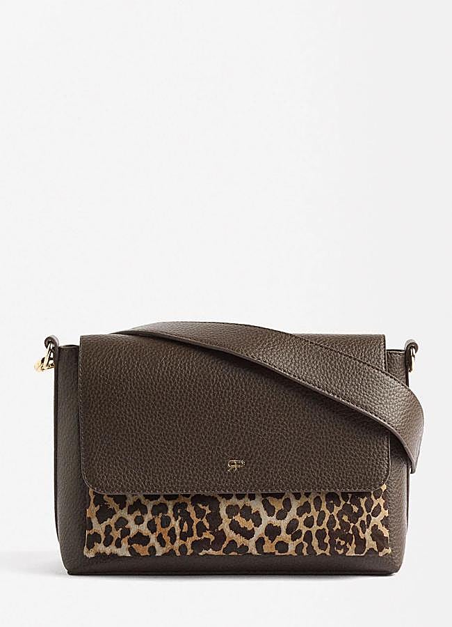 Imagen - Bolso animal print combinado con efecto piel marrón