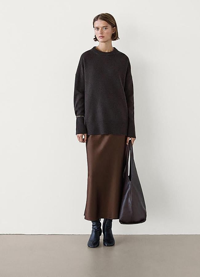 Imagen - Falda midi satinada marrón chocolate